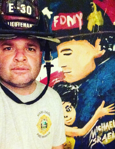 hero painting by michael israel with fire fighter