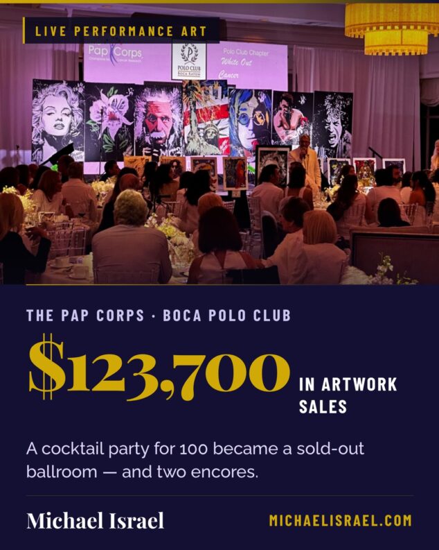 Michael Israel painting live at The Pap Corps Boca Polo Club gala