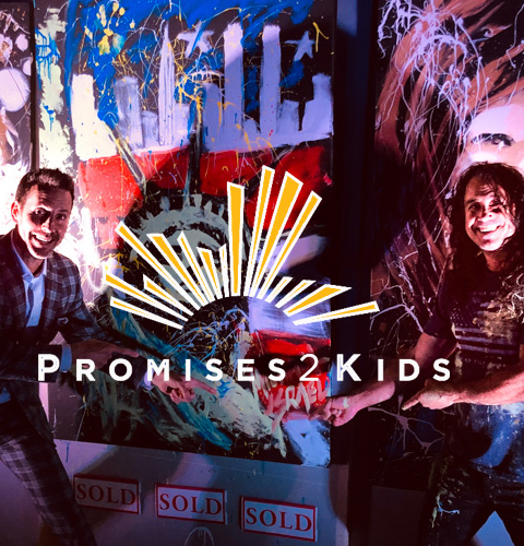 Promises2Kids Dream On Gala — paintings sold Three Michael Israel paintings marked SOLD at the Promises2Kids Dream On Concert Gala, with Michael Israel and the auctioneer beside them