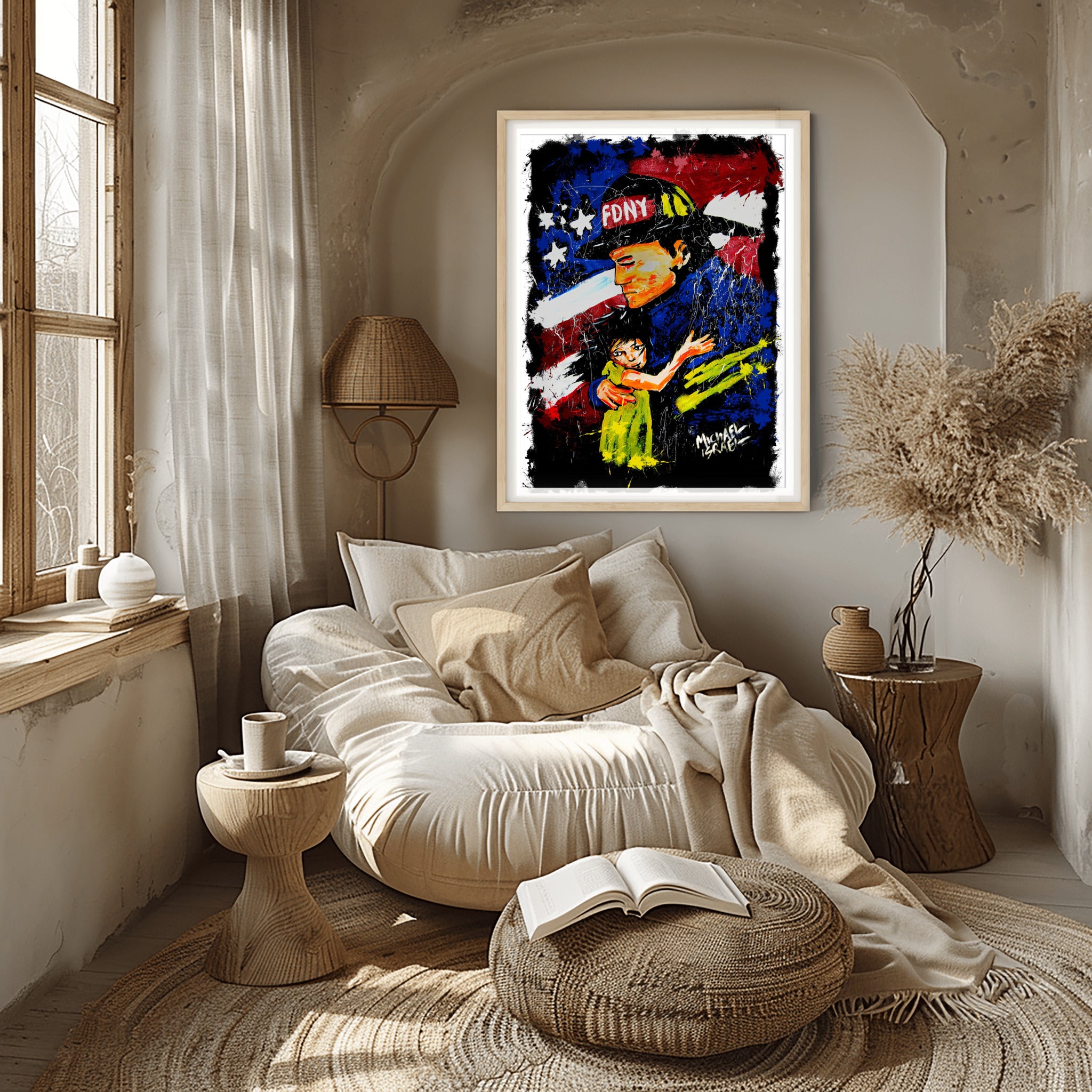 HERO artwork displayed in a warm collector interior.