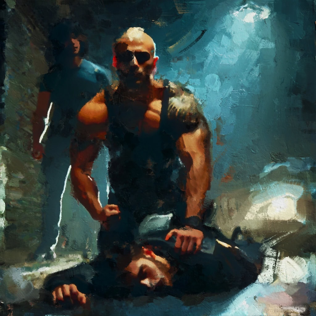 Illustrated dramatization of the confrontation described in the story