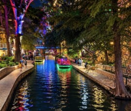 Lights along the San Antonio River Walk